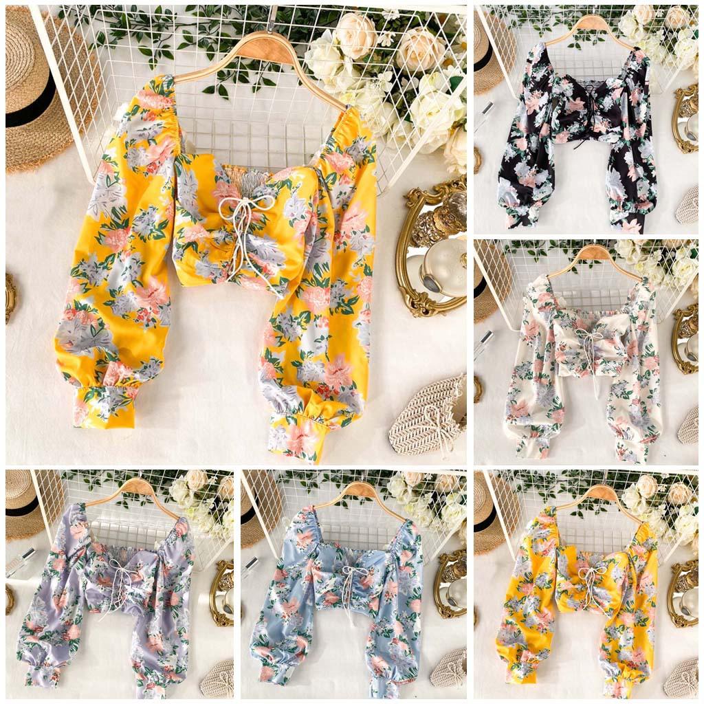 

Women s Casual Loose Slash-Neck Long Sleeve Printed Top Blouse T-shirt