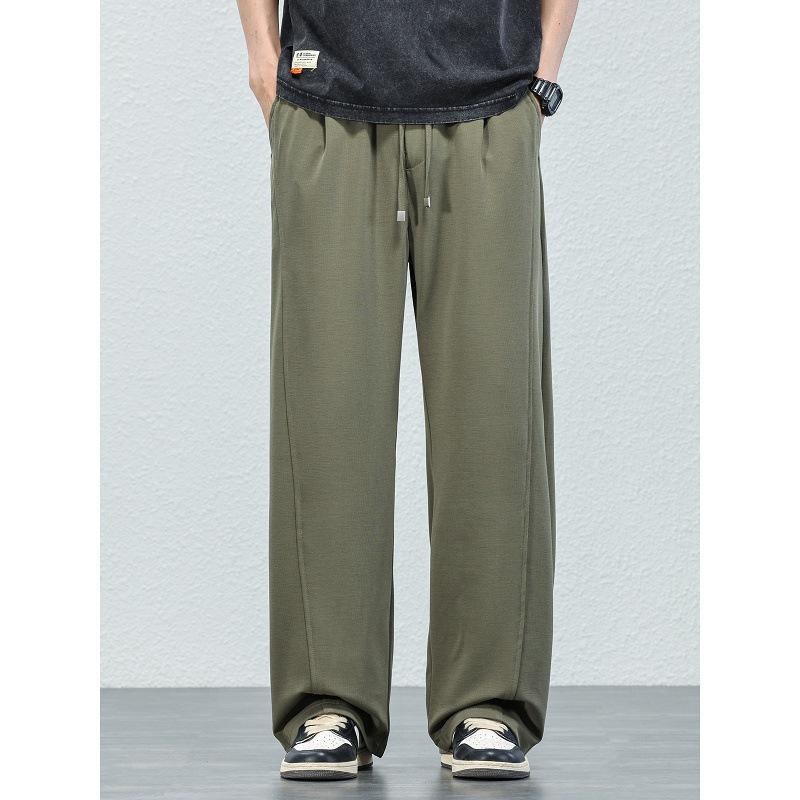 Knitted Scimitar Casual Simple Pants Men's Summer Ice-feeling Vertical Trousers Loose Straight Sweatpants