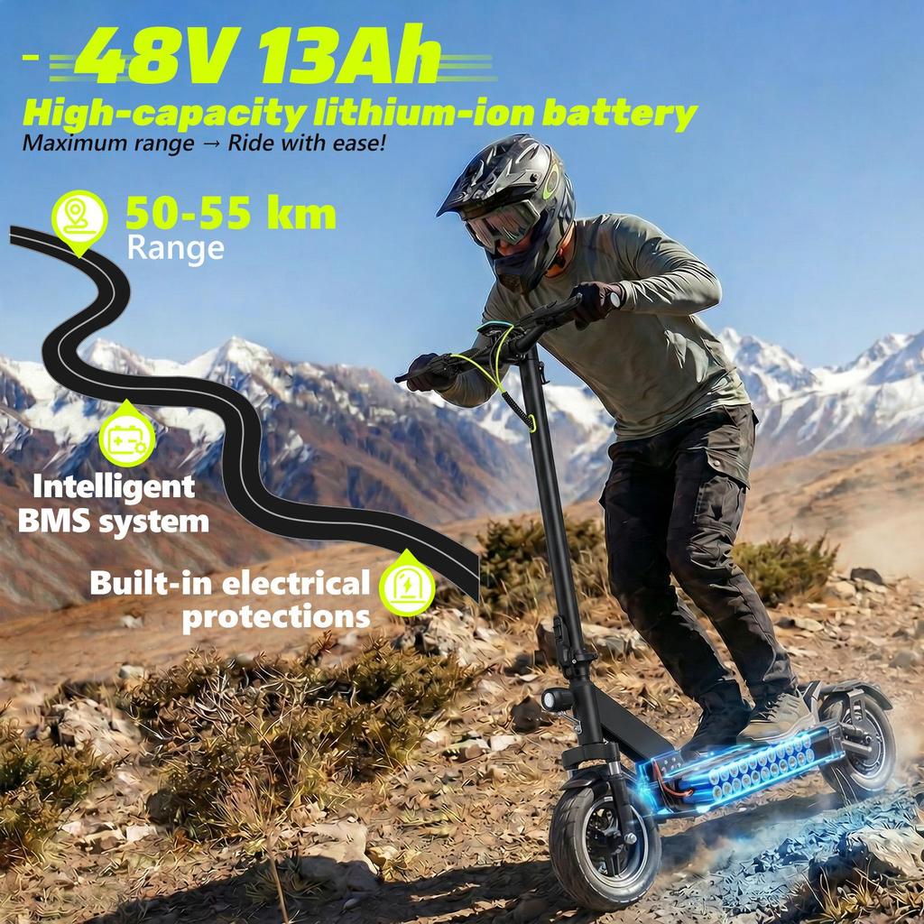 Monopattino Elettrico Fuoristrada per Adulti TODIMART D6: Autonomia 50KM, Motore 800W, Batteria 48V 13Ah/18.2Ah, Doppia Sospensione, App Bluetooth.