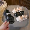 Girls Shoes Versatile Glossy Black Elegant Pearl Pleated Children Leather Shoes Spring New Kids Fashion Mary Jane for Party Soft