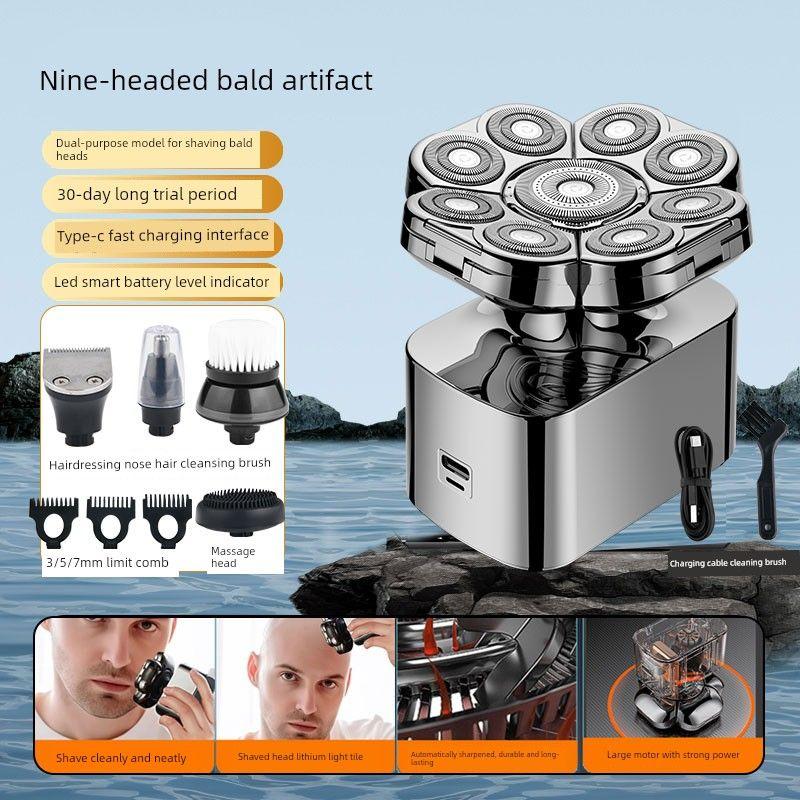 York Nine-Blade Bald Head Shaver, Specialized Shaving Razor for Bald Heads, Hair Clipper, Fully Washable Razor for Self-Shaving