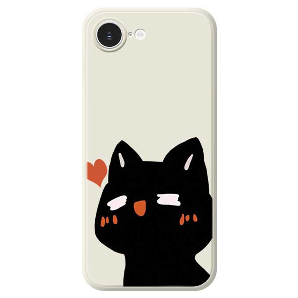 

For iPhone 16e Case Cute Love Cat Pattern Printing Straight Edge TPU Phone Back Cover Beige