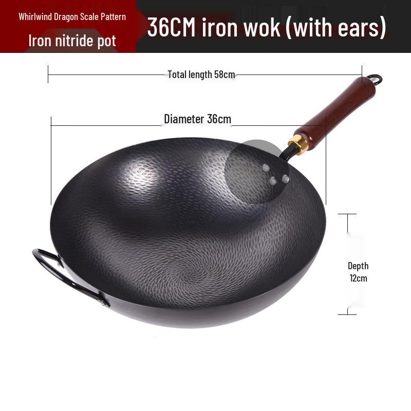 ZISIZ Pre-Seasoned Wrought Iron Hammered Wok