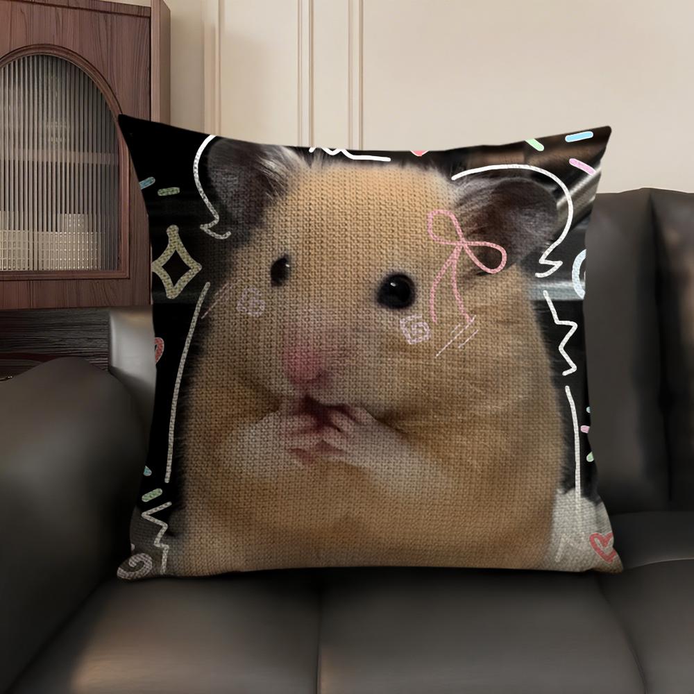Cute Cat Dog Kawaii Gift Cushion Cover Natural Linen Organic Fabric Double-Sided Printing Sofa Home Decor Gift Pillow Case