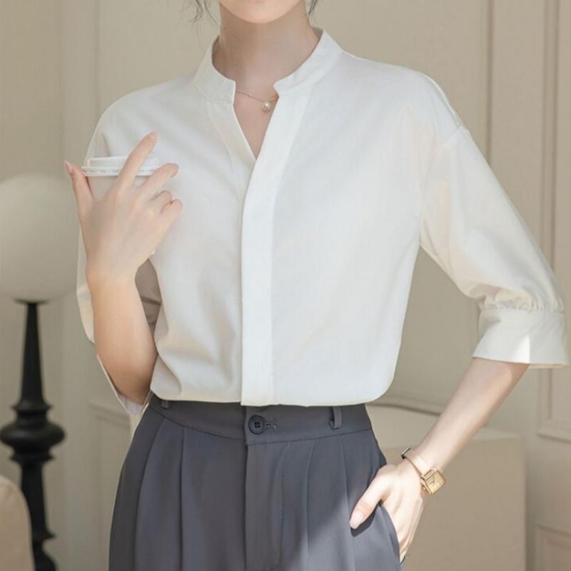 Shop   Women S Work blouSe Shaping Mandarin Collar 3 4 Sleeve Won Wbl Wfi1znk