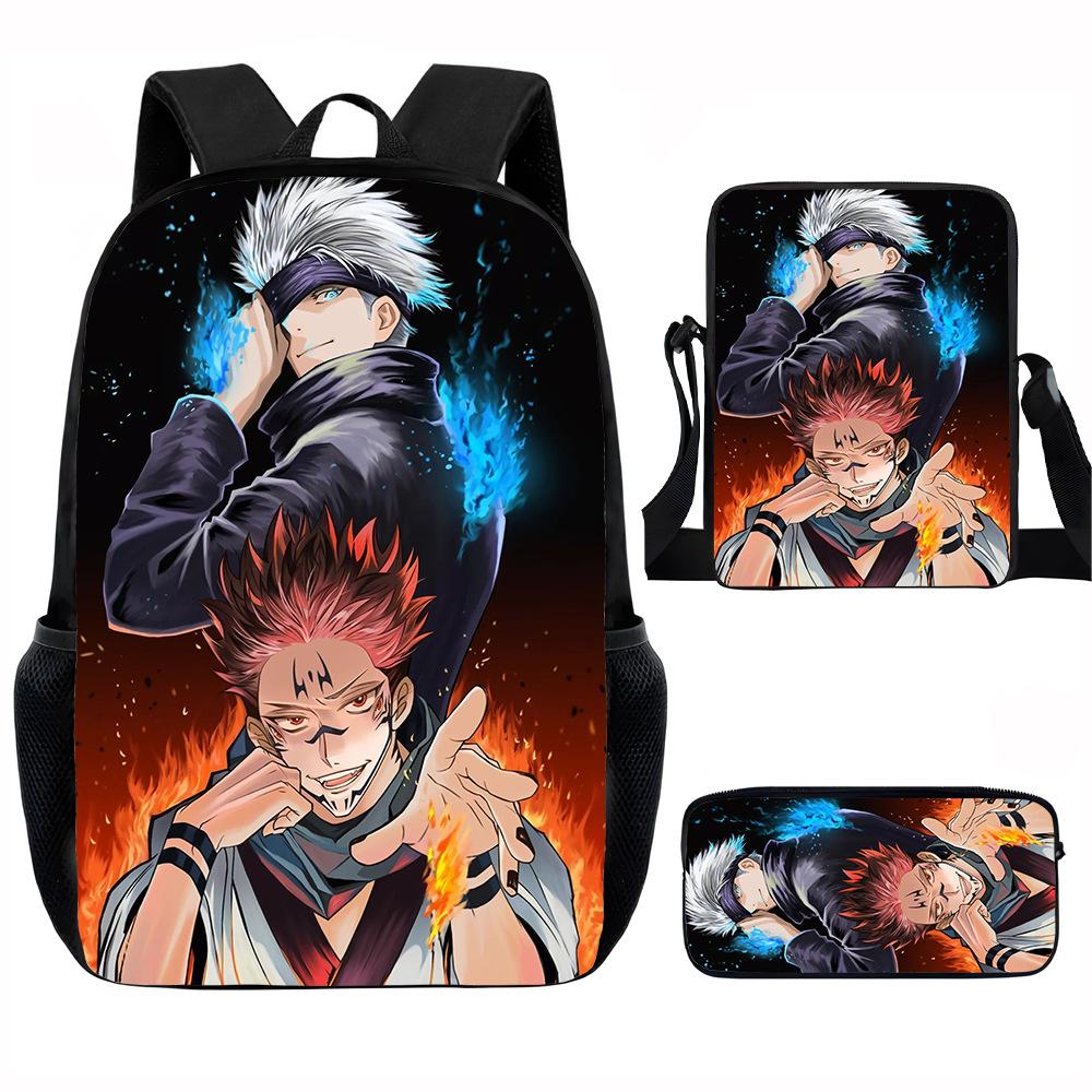 J-Jujutsu Kaisen 3pcs Set Backpack 40cm/15.7inch School Bags Shoulder Bag Pencil Case Computer Book Bag for Boys Girls Best Gift