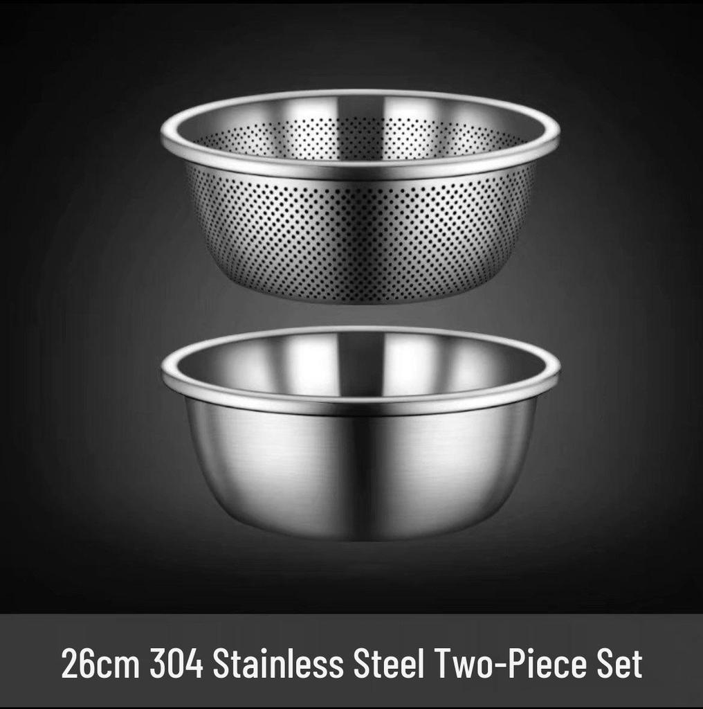 Durable 304 Stainless Steel Multi-Purpose Kitchen Basin: Noodle, Soup, Vegetable Wash, Egg Beating, and Seasoning Jar.