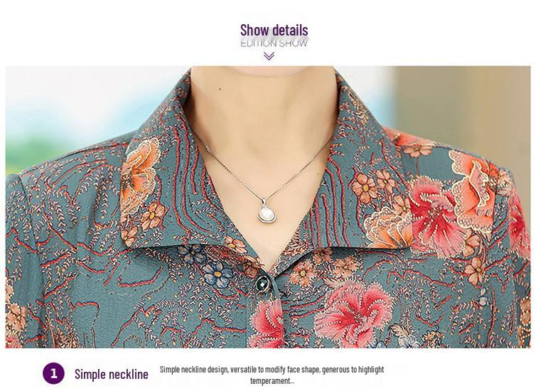 Plus Size Summer Lapel Shirt for Elderly Women, Three-Quarter Sleeves, 60-70 Year Olds