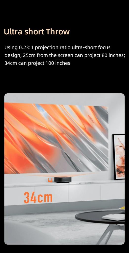 Projecteur laser Dangbei U1 1080P à focale ultra courte, 1 250 lumens ANSI, compatible cinéma, vidéo 4K, Smart MEMC HDR