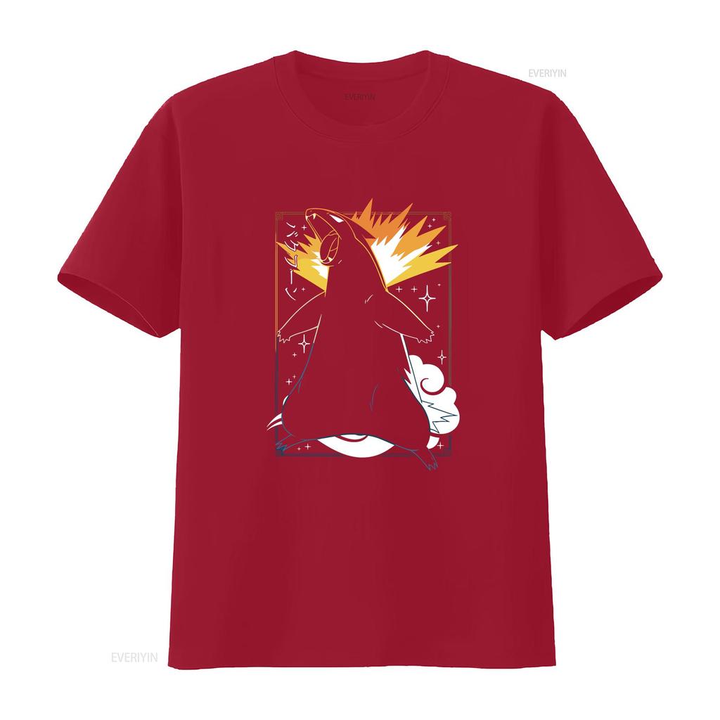 Typhlosion Black T Shirt Perfect For A Present Holiday Birthday Vintage Washed Breathable Casual Unisex Graphic Slightly