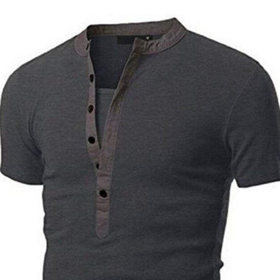 Men Shirt Solid Color Slim Fit Stand Collar Patchwork Summer Men Top for Daily Wear