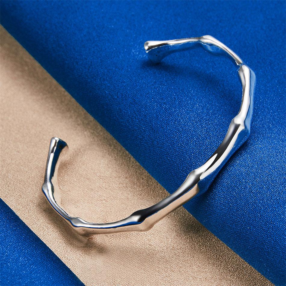 Elegant 925 Sterling Silver Delicate Bamboo-Shaped Open Bangle for Women, Fashionable Wedding Party Accessories