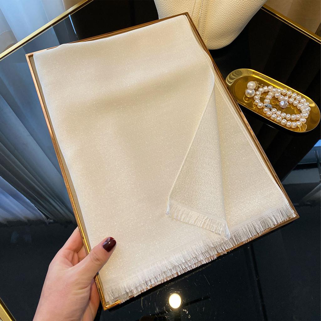 Cachecol de Seda Dourada Tencel Algodão Cor Sólida Seda Cachecol Feminino Moda Versátil Imitação Seda Cachecol Fino Longo Cachecol de Praia Cachecol