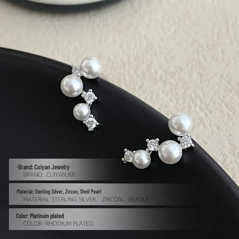 Cui Yan Jiejie S925 Sterling Silver Korean Style Faux Pearl Zirconia Stud Earrings for Women - Niche Commuting Big Dipper Accessories