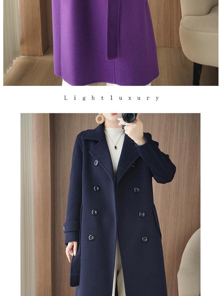 2025 A/W Women's Slimming Double-Faced Cashmere Coat - Korean Style Double-Breasted Wool Overcoat with Suit Collar