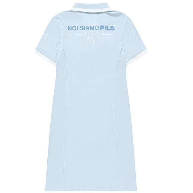 Fila Fusion Solid Color Letter Print A-Line Fashion Knit Short Sleeve Dress Women dresses Blue T11W223309FLB