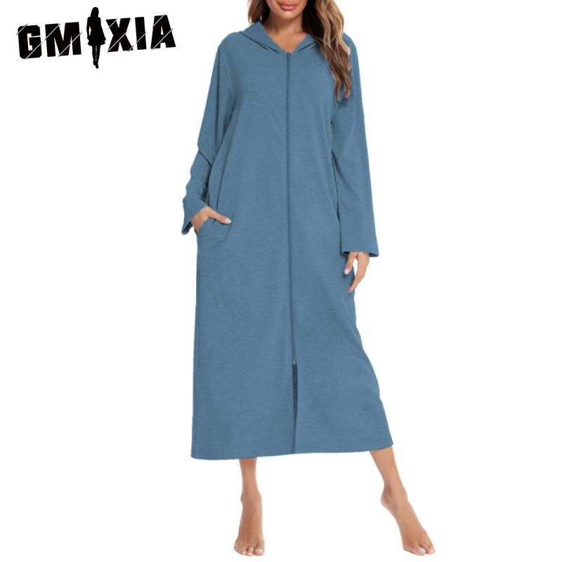 GMXIA Zip Cardigan Spring, Autumn and Winter Pajamas Home Ladies Nightgowns
