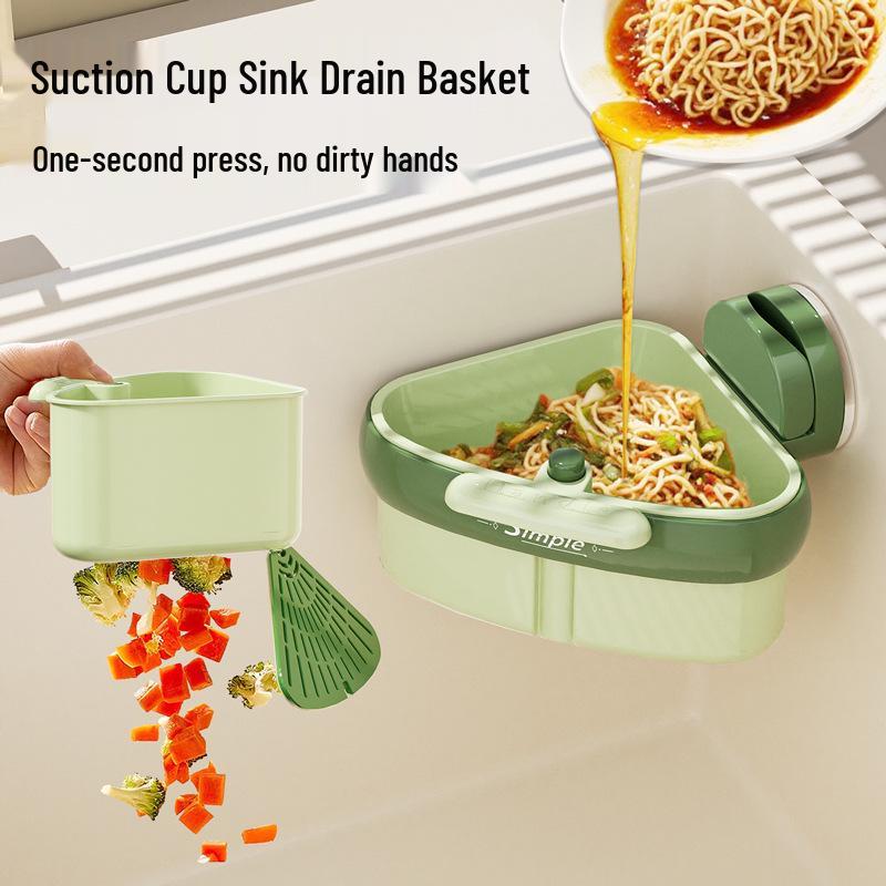 Triangular Sink Suction Cup Drain Basket for Leftovers & Tea Residue Filtering