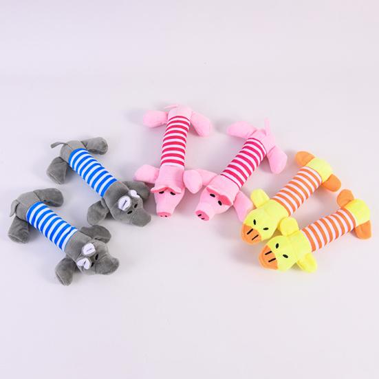 Plush Animal Dog Interactive Toy Striped Pig Elephant Duck Tug of War Pet Boredom Toy Squeaky Dog Teething Cleaning Chew Toy
