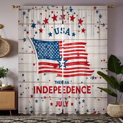 2 buc Perdea decorativă HD cu steag american de Ziua Independenței din iulie, perdea imprimată digital cu cravată roșie, stil Decorare pentru casă, Decorare