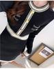 Elegant Knitted Dress Women Contrast Color O-neck Long Sleeve Buttons Mini Bodycon Dresses Korean Style Office Lady Clothes