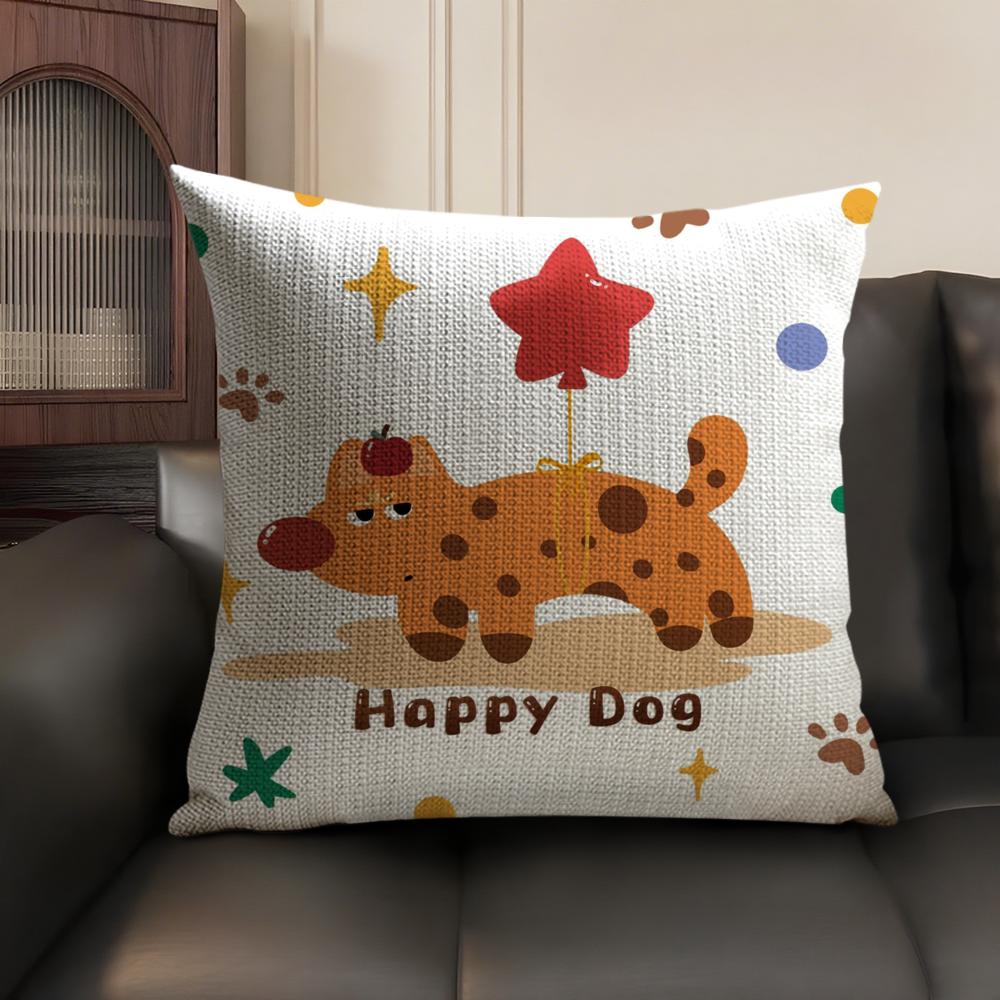 Cute and Free Cats and Dogs Cushion Cover Natural Linen Organic Fabric DoubleSided Printing Sofa Home Decor Breathable