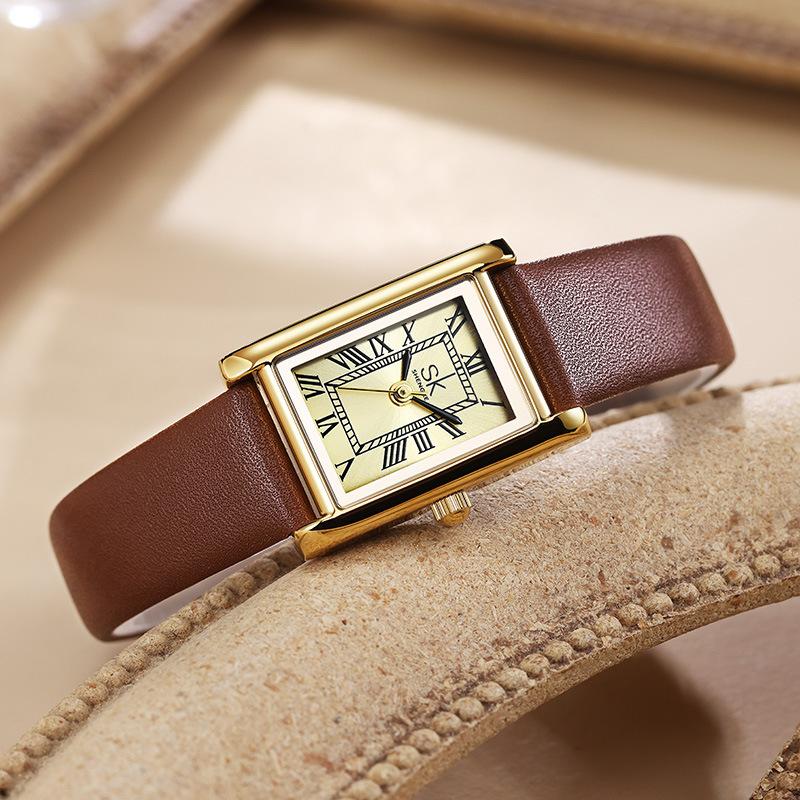 Orologio da Donna Cinturino in Pelle Retrò Senso Premium Orologio da Donna Impermeabile Studente Versatile Orologio al Quarzo Quadrato Piccolo Orologio da Donna