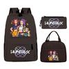 Primary and secondary school students schoolbag three-piece set, animation cartoon personalized printing backpack, casual pencil bag, meal bag