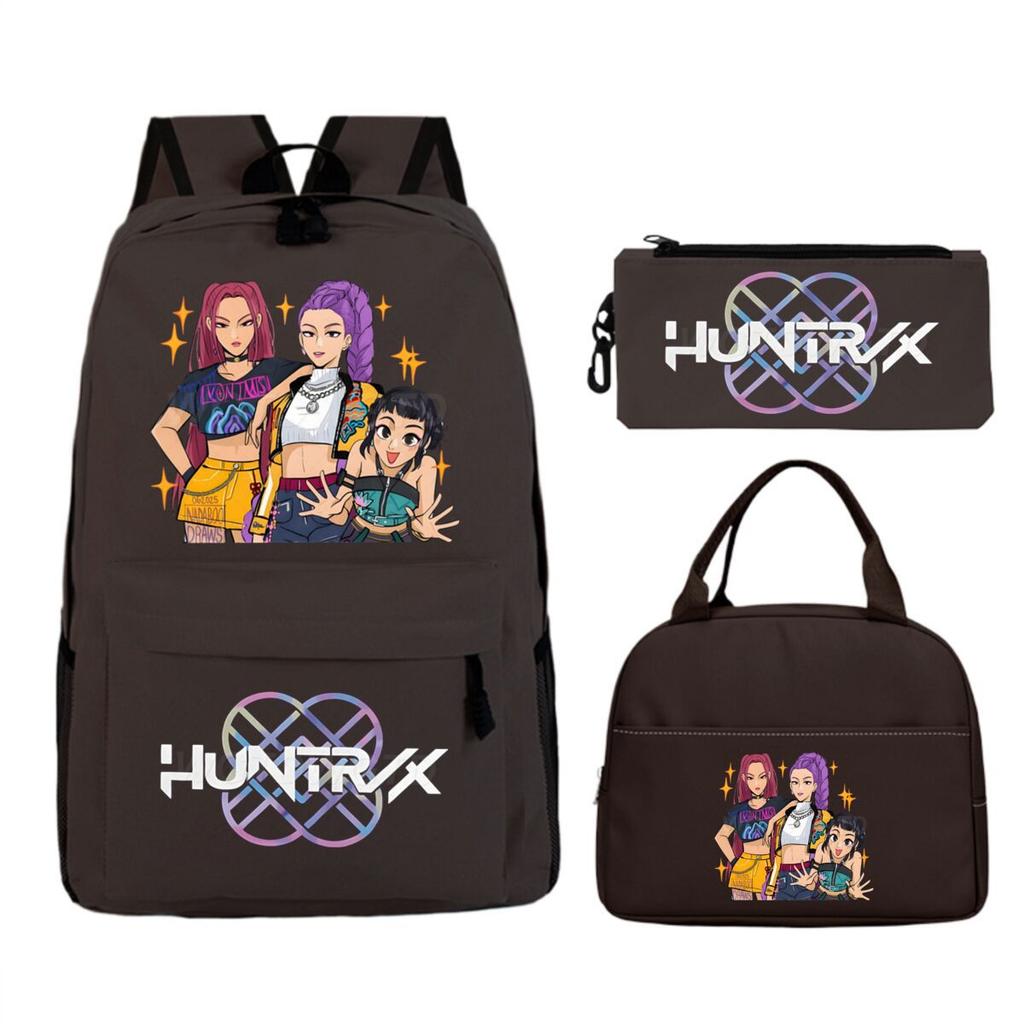 Primary and secondary school students schoolbag three-piece set, animation cartoon personalized printing backpack, casual pencil bag, meal bag