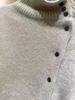 Women's Asymmetrical Button-Up Wool Cardigan - Soft High Neck Knit Sweater for Autumn and Winter Layering