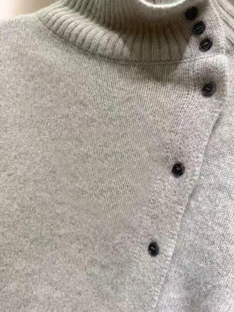 Women's Asymmetrical Button-Up Wool Cardigan - Soft High Neck Knit Sweater for Autumn and Winter Layering