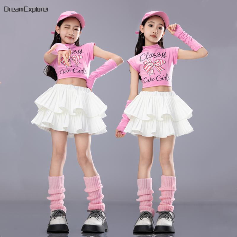 Hip Hop Mädchen Süßigkeiten Crop Top Street Dance Stufenröcke Kinder Süßes Streetwear Kind Jazz Cheerleader Kostüme Kleidung Sets