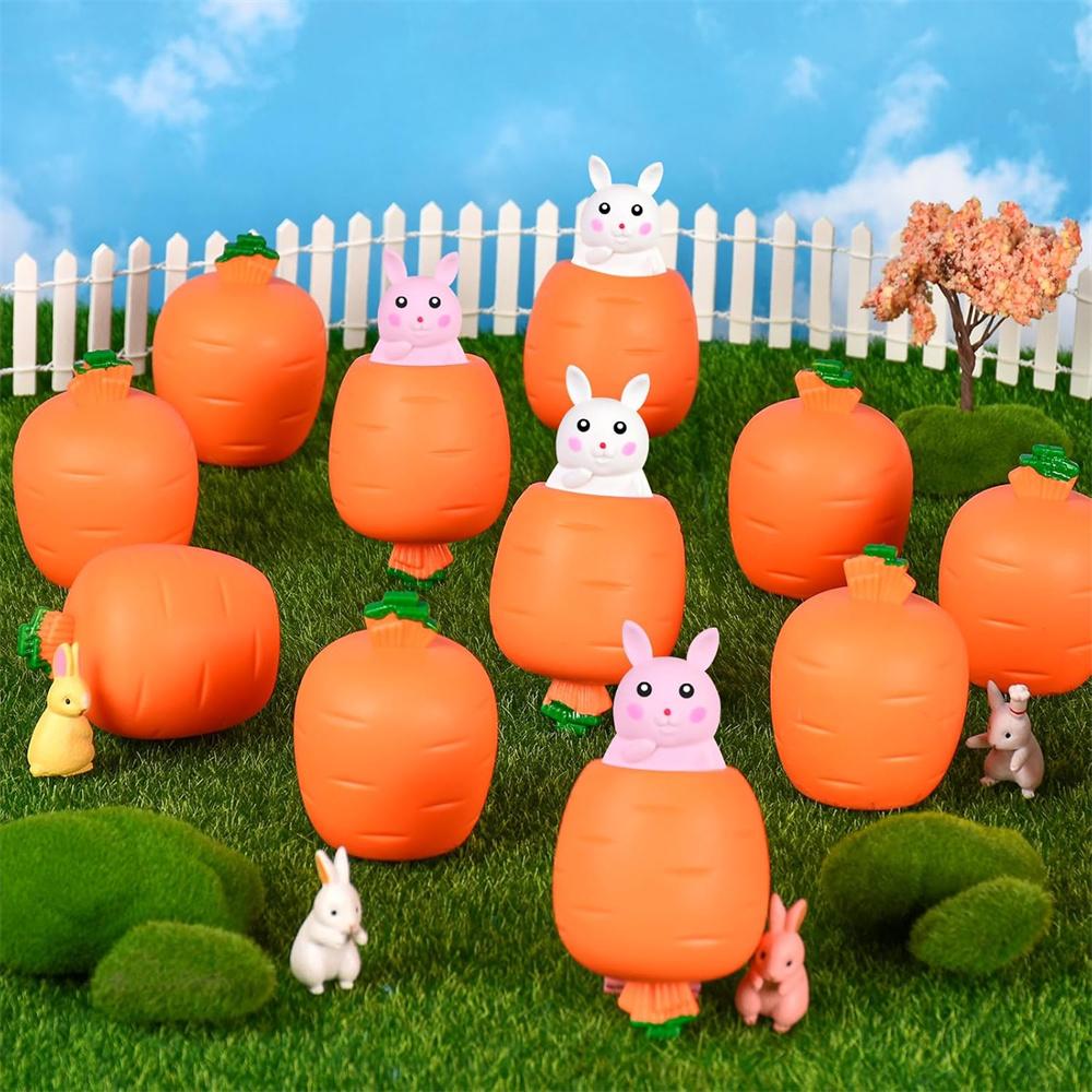Squeeze Toys Carrot Rabbit Fidget Toys Pop Up Squishy Rabbit In Carrot Stress Relief For Kids Adult Novelty Toy Easter Gift
