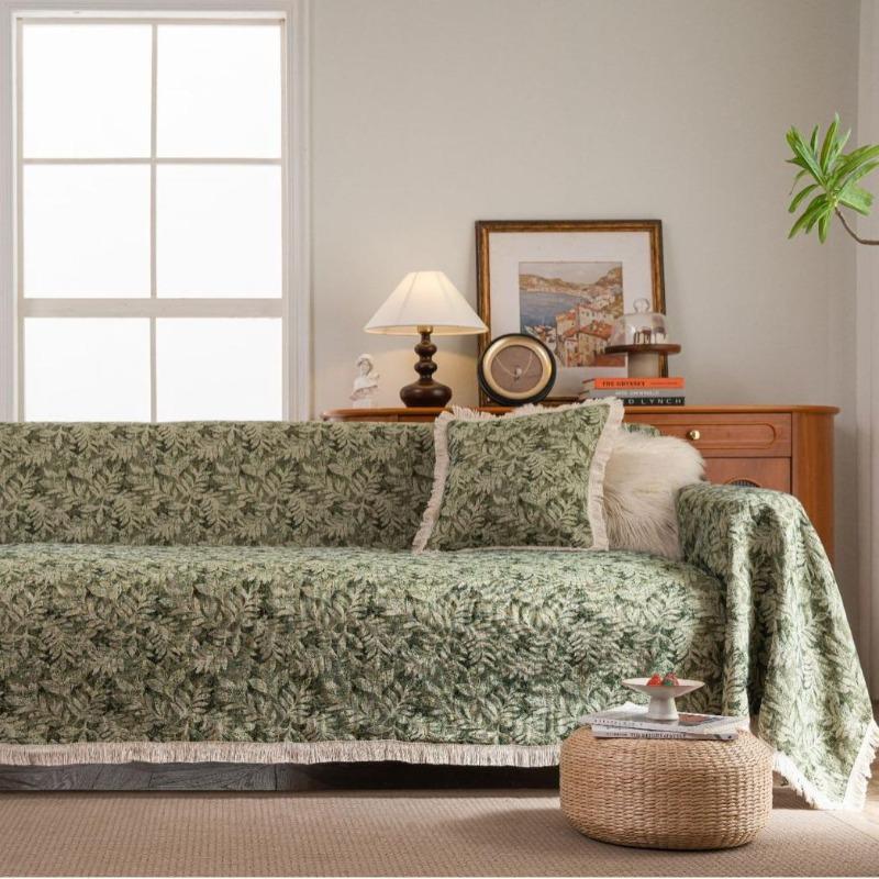 Exquisite sofa towel anti-cat scratch jacquard flower bird green retro festive festival thick sofa blanket
