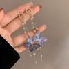 Korean Trendy Butterfly Tassel Earrings with Crystals and Pearls