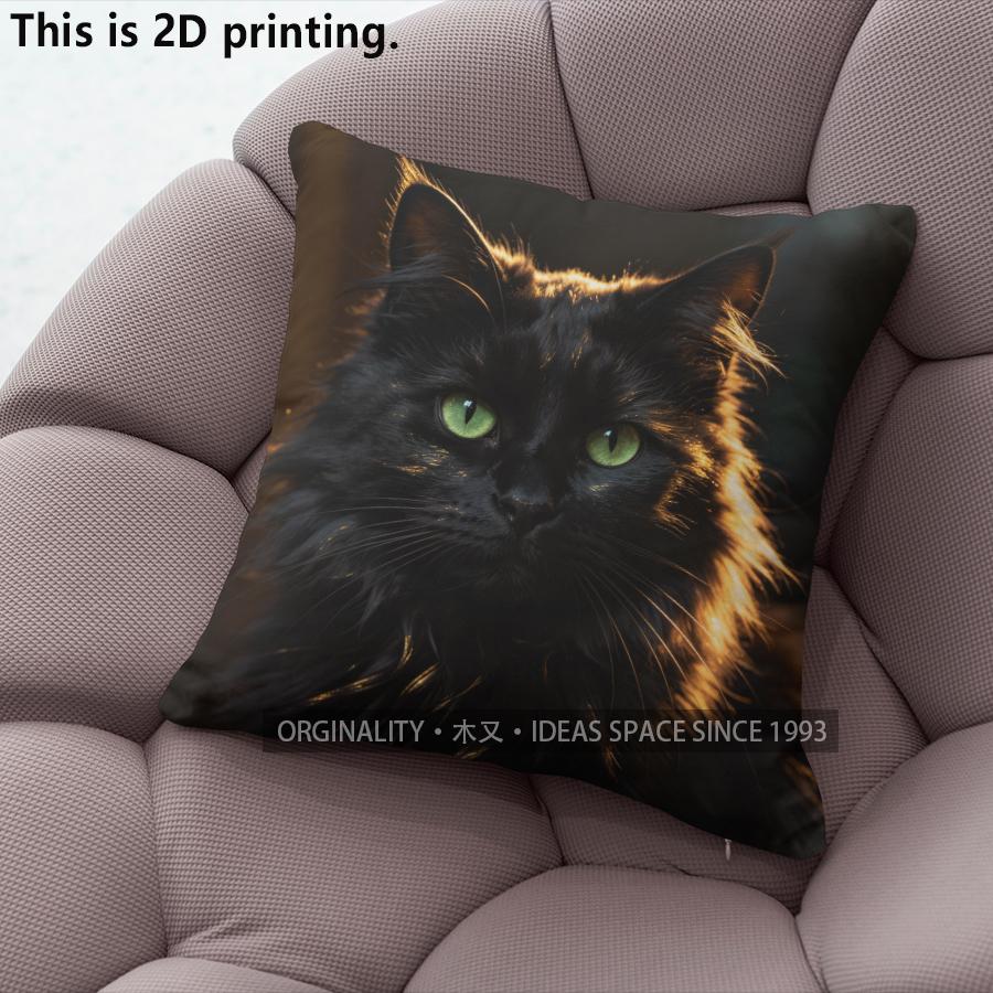 Black Fluffy Cat Throw Pillow Covers Pattern Cushion Cover Suitable For Sofa Bedroom Car Pillow Cover