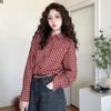 Korean retro red plaid shirt jacket women's spring and autumn casual loose temperament design sense sunscreen shirt top