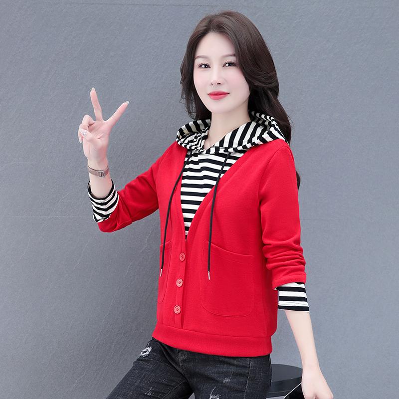 Women's Korean-Style Casual Button Hoodie Long-Sleeve Loose Slimming Layered Look Pullover Top