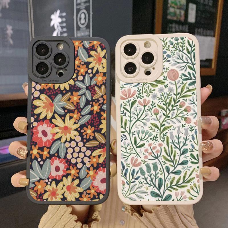 Flower Phone Case For iPhone 11 13 12 14 Pro Max 14 Plus 7 8 Plus SE 2020 XR X XS Full Graph Floral Soft Silicone Cover Fundas