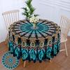 63 Inch Waterproof Peacock Mandala Round Tablecloth Purple Red Yellow Blue Outdoor Patio Dining Table Cover