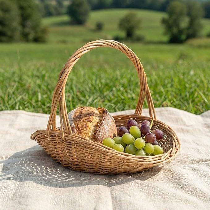 Cesta de Cosecha de Mimbre Tejida a Mano con Asa Cesta Portátil de Almacenamiento para Recolección de Flores Verduras y Flores Almacenamiento en Casa