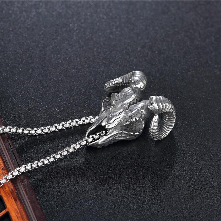 Popular Stainless Steel Necklace Exaggerated Punk Ram Head Skull Men'S Personality Alternative Jewelry