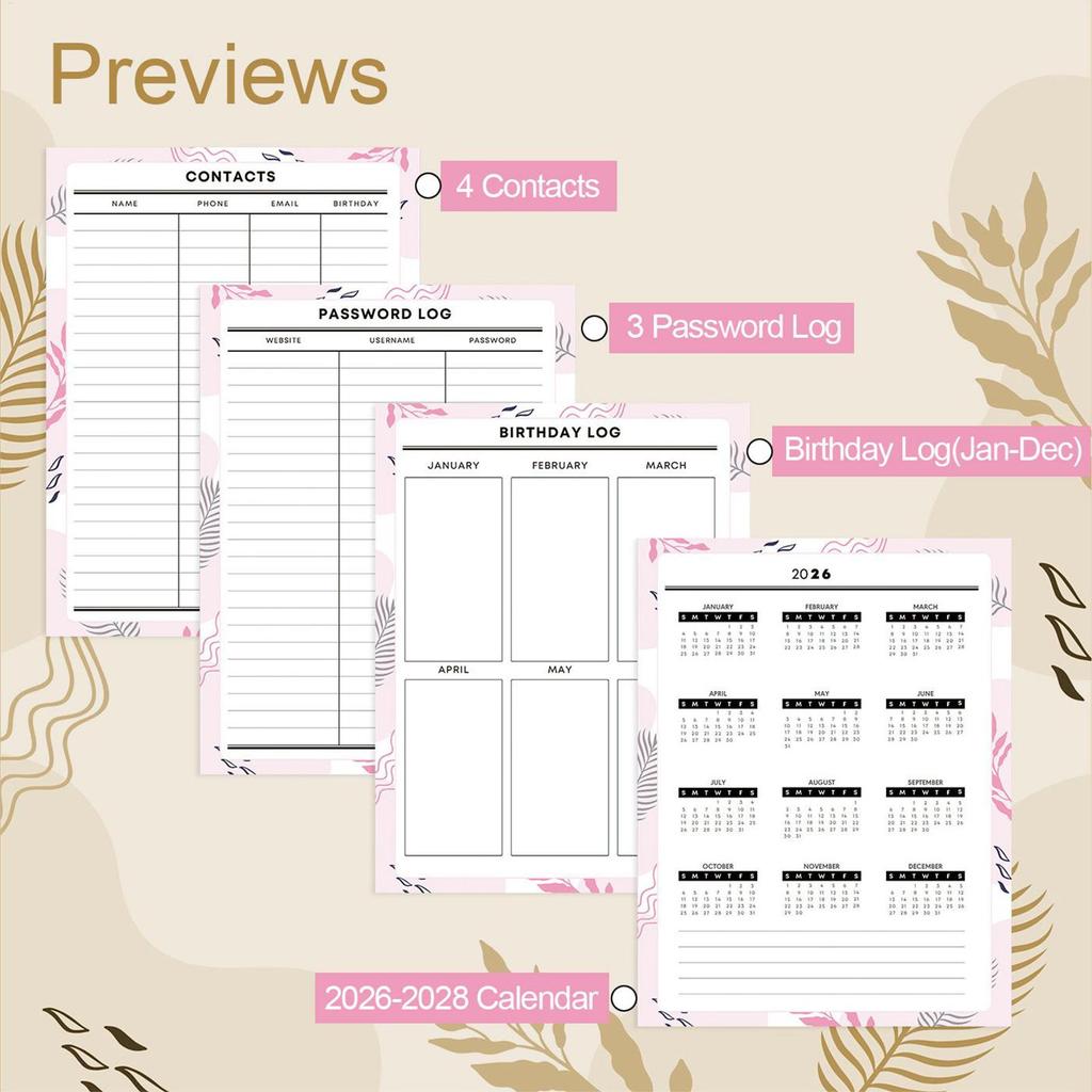 2026-2028 Monthly Calendar Planner With Cow Pattern 3 Year Agenda Journal Notebook For Student Teacher College, Desk Organizer
