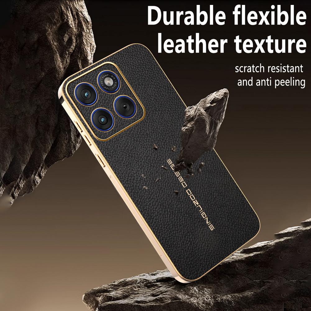 Capa Clássica de Couro de Lichia com Estrutura Galvanizada Para Moto Edge 70 60 Fusion Stylus 50 Neo Ultra 50 Pro 40 G Play Pure Capa