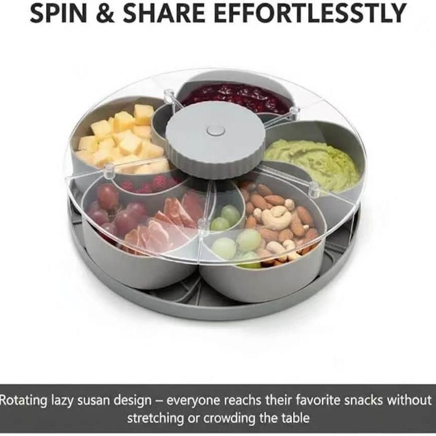 Divided Snack Serving Tray With Spin Function For Home Party And Gift Use