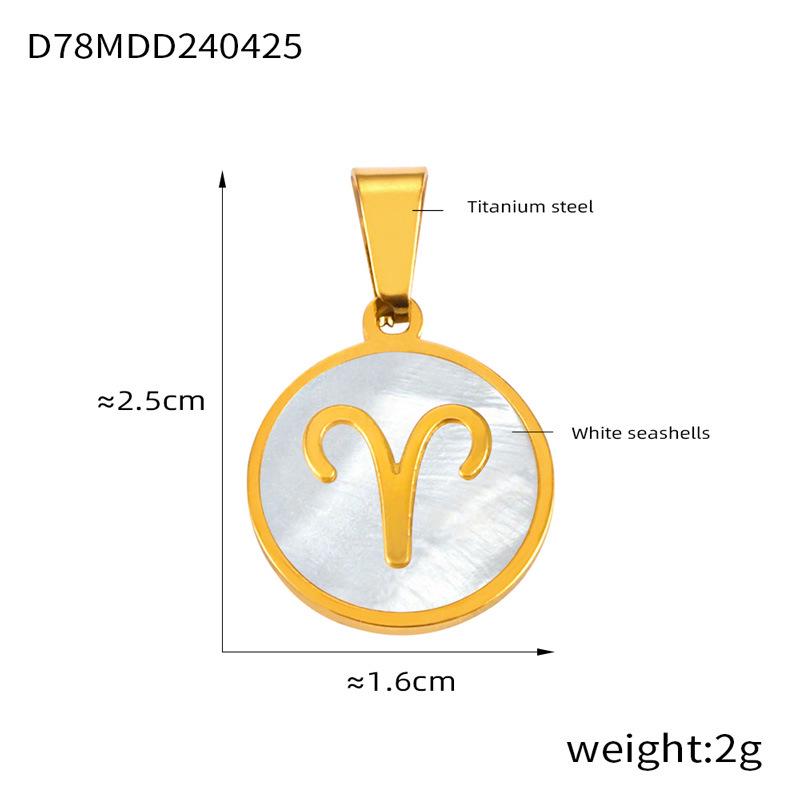 18K Gold Titanium Steel Constellation Pendant - Round, Versatile, Simple Design with Shell Accents, European and American Style Jewelry.
