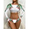 New Sexy Women Swimsuit Women Swimwear Bikini Set Long Sleeves White Printed Female Bathing Suit Swim Wear Beach Clothing EMA