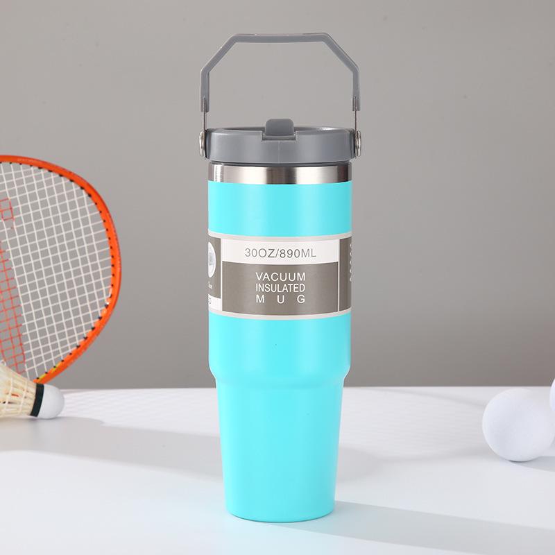 Large Capacity Insulated Stainless Steel Car Cup with Handle and Straw Lid
