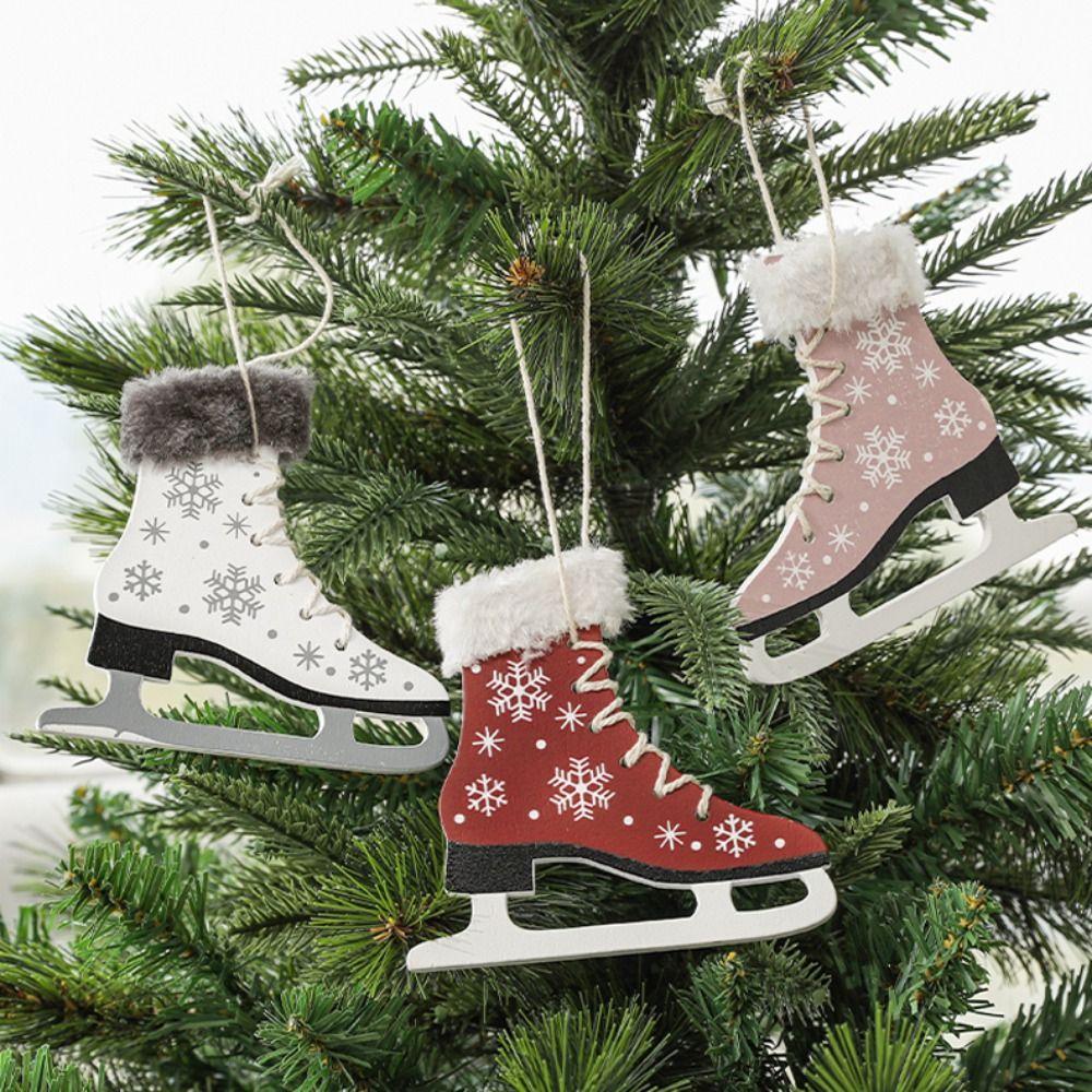 2PCS Party Supplies Wood Skating Shoes Pendant Boots Christmas Tree Decorations Home Decoration