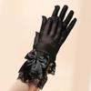 Bridal Wedding Dress Gloves - Women's Short Black Mesh with Lace Trim and Bow